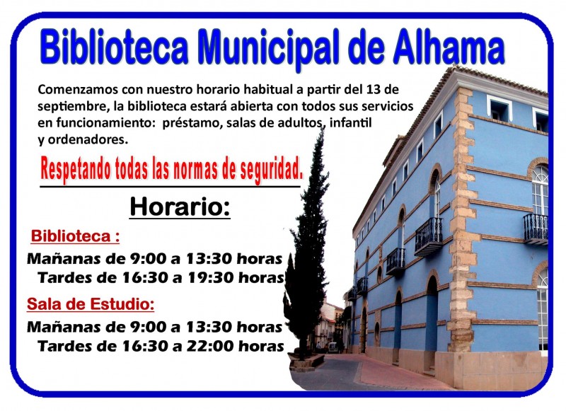 Alhama de Murcia library opening times 2021-22