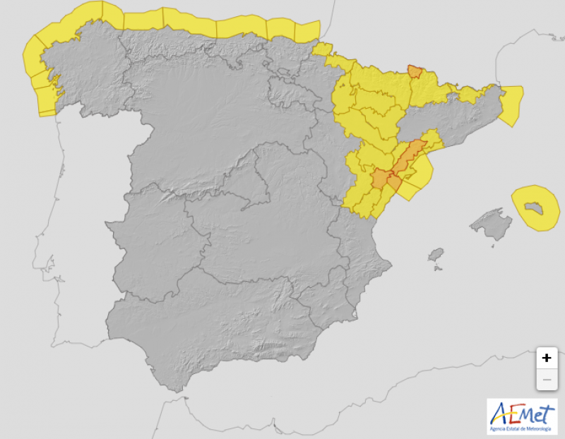 <span style='color:#780948'>ARCHIVED</span> - Twenty Spanish areas on alert for rain, wind and waves