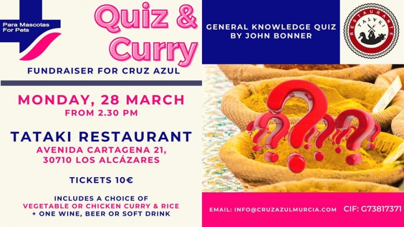 <span style='color:#780948'>ARCHIVED</span> - Quiz and curry fundraiser at Tataki Restaurant in Los Alcazares: March 28