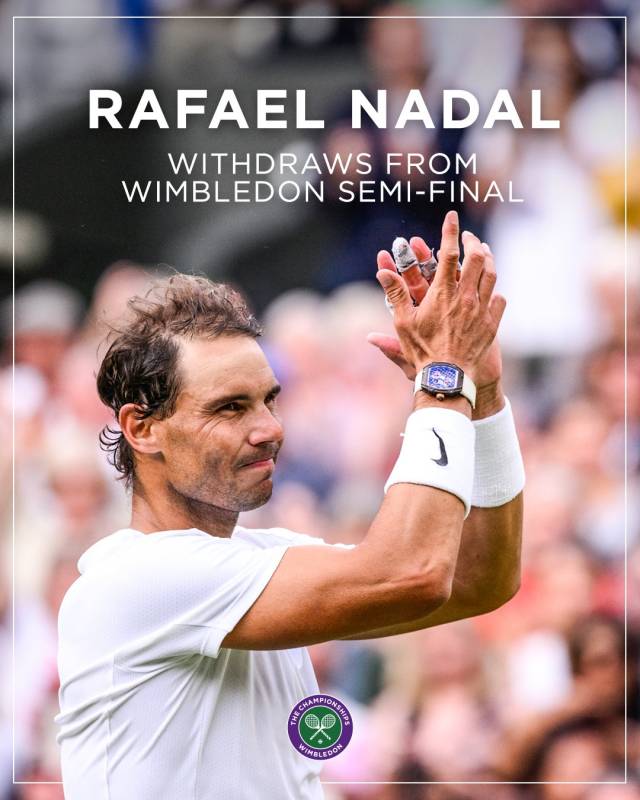 <span style='color:#780948'>ARCHIVED</span> - Nadal withdraws from Wimbledon semifinals due to abdominal injury