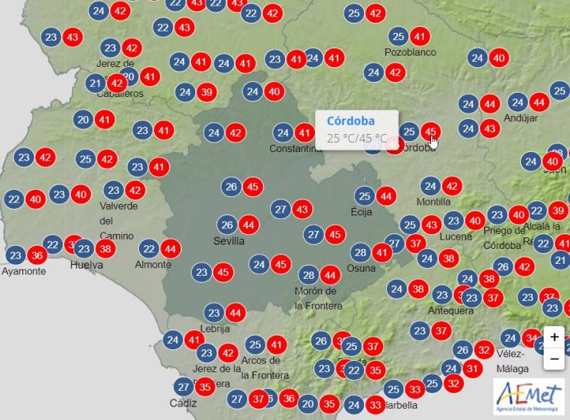 <span style='color:#780948'>ARCHIVED</span> - Extreme highs of 45 degrees in Andalusia, Spain for the second week running: Weather forecast July 18-24