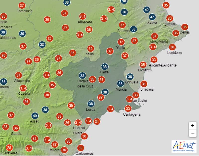 <span style='color:#780948'>ARCHIVED</span> - Region of Murcia on orange alert for extreme temperatures: weather forecast August 11-14