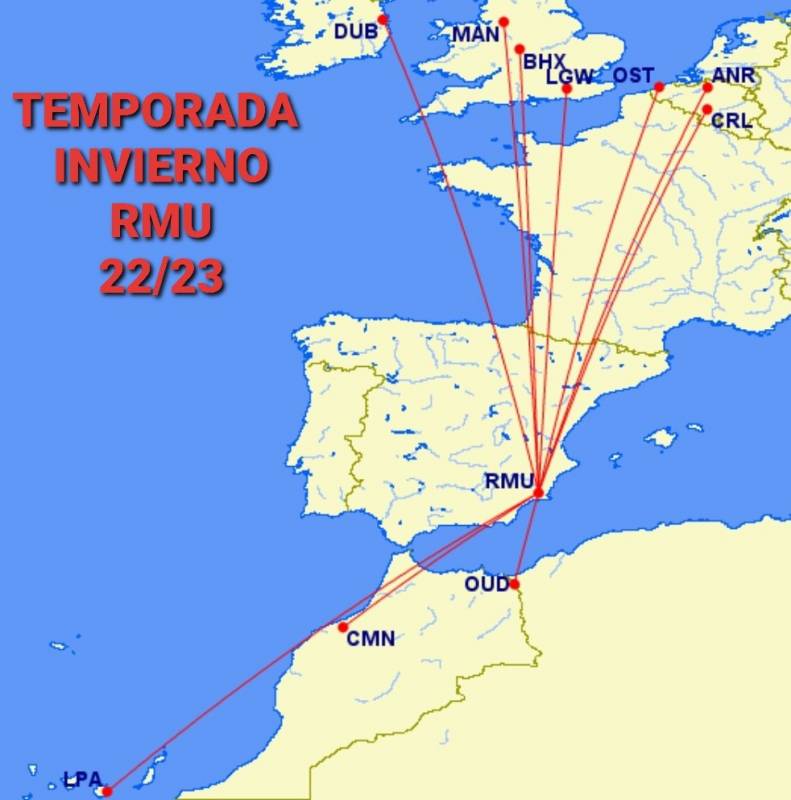 <span style='color:#780948'>ARCHIVED</span> - These are the 10 destinations you can fly to from Murcia Airport this autumn and winter 2022-23