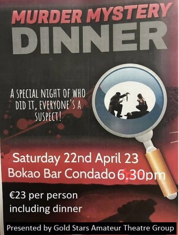 <span style='color:#780948'>ARCHIVED</span> - April 22 Murder Mystery Dinner at the Bokao Bar, Condado de Alhama Golf Resort