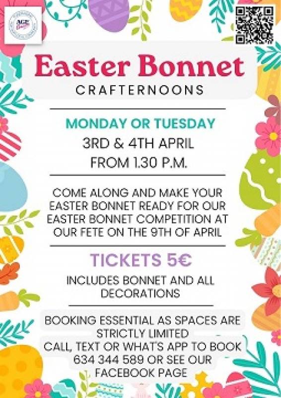 <span style='color:#780948'>ARCHIVED</span> - April 3 & 4 Age Concern Easter Bonnet Crafternoons at the Age Concern Social club Camposol