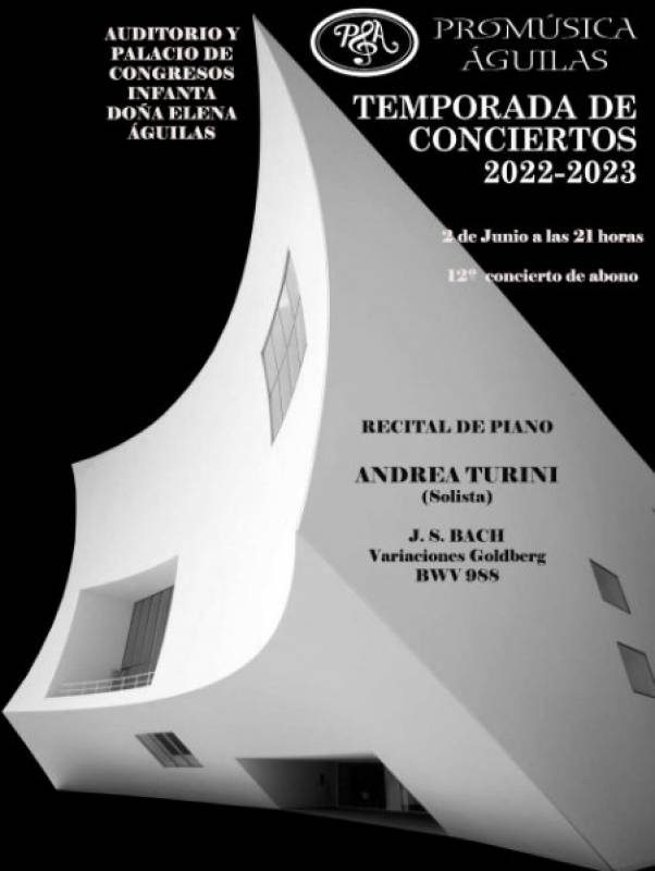 June 2 Bach piano recital by Andrea Turini in the latest ProMusica concert in Aguilas