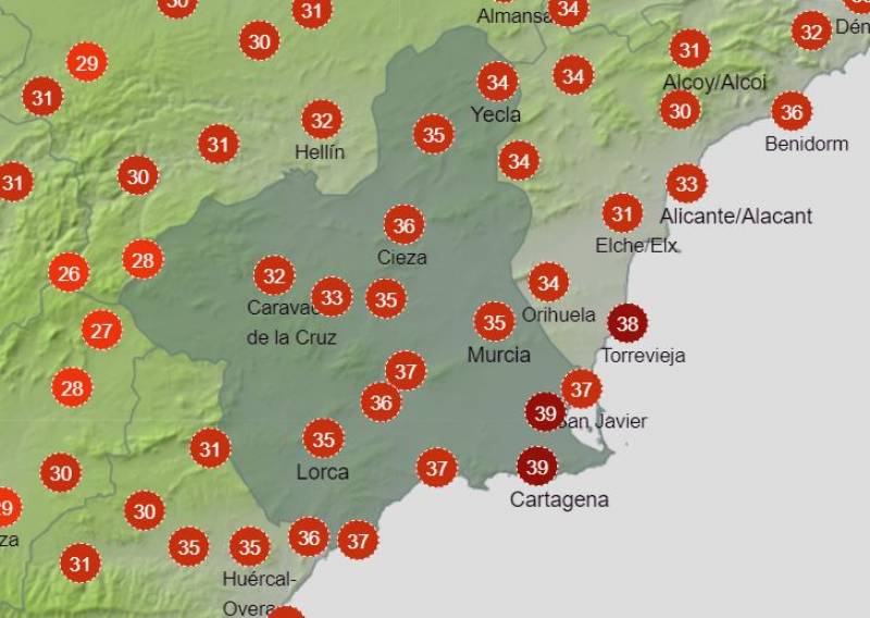 Murcia weather forecast July 24-30: The heatwave conditions have gone... but the heat has not