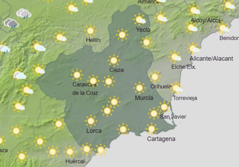 Murcia weekend weather forecast October 26-29: Overcast but bright and dry