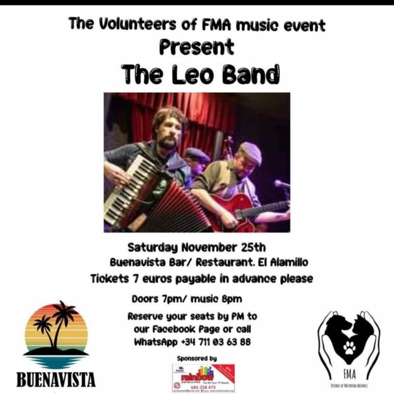 November 25 The Leo Band perform at the Buenavista Bar for Friends of Mazarron Animals