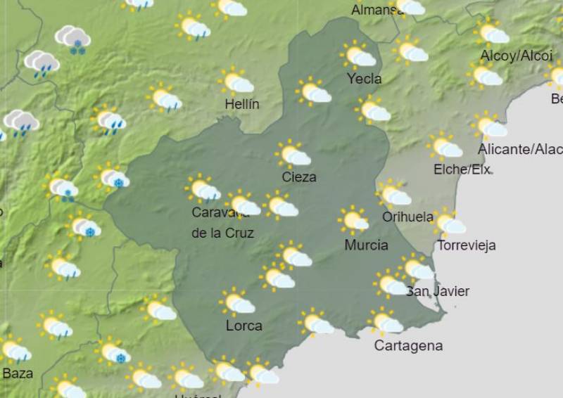 Murcia weekly weather forecast February 5-11: Rain, but not enough