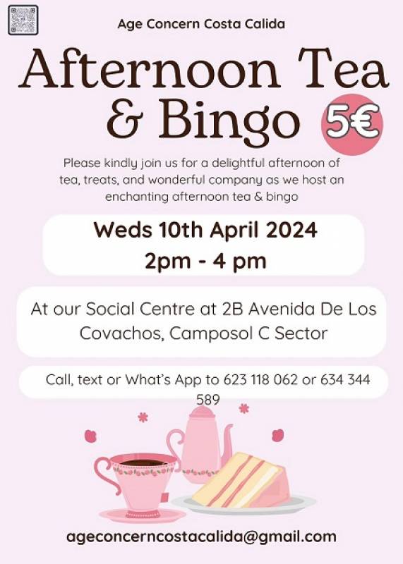 April 10 Age Concern Afternoon Tea and Bingo at the Age Concern Social Centre Camposol