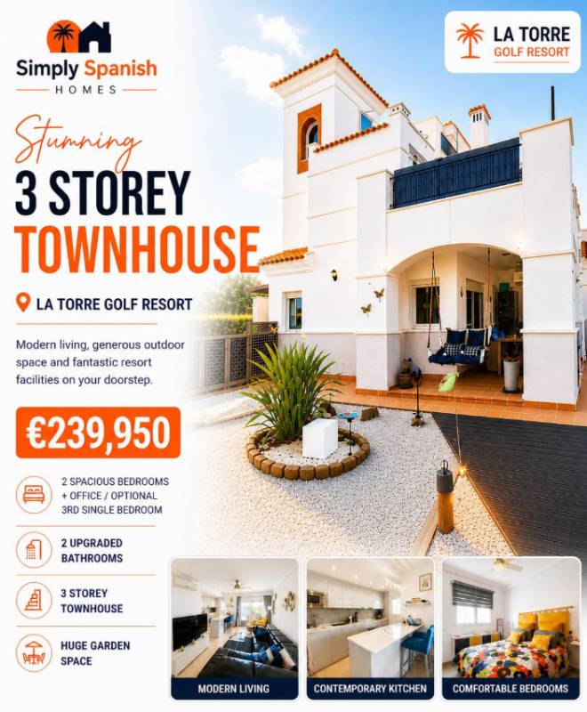 Stunning 3-storey townhouse on La Torre Golf Resort on sale for just €239,950