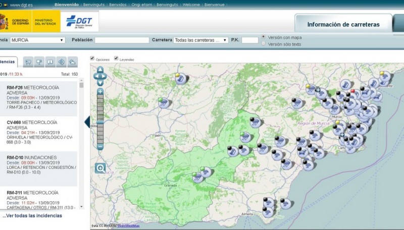 DGT road closures information page