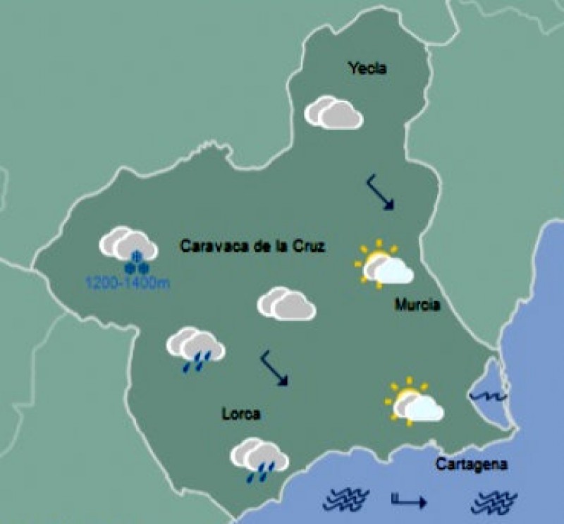 <span style='color:#780948'>ARCHIVED</span> - Clouding over on Monday as rain and snow head towards Murcia