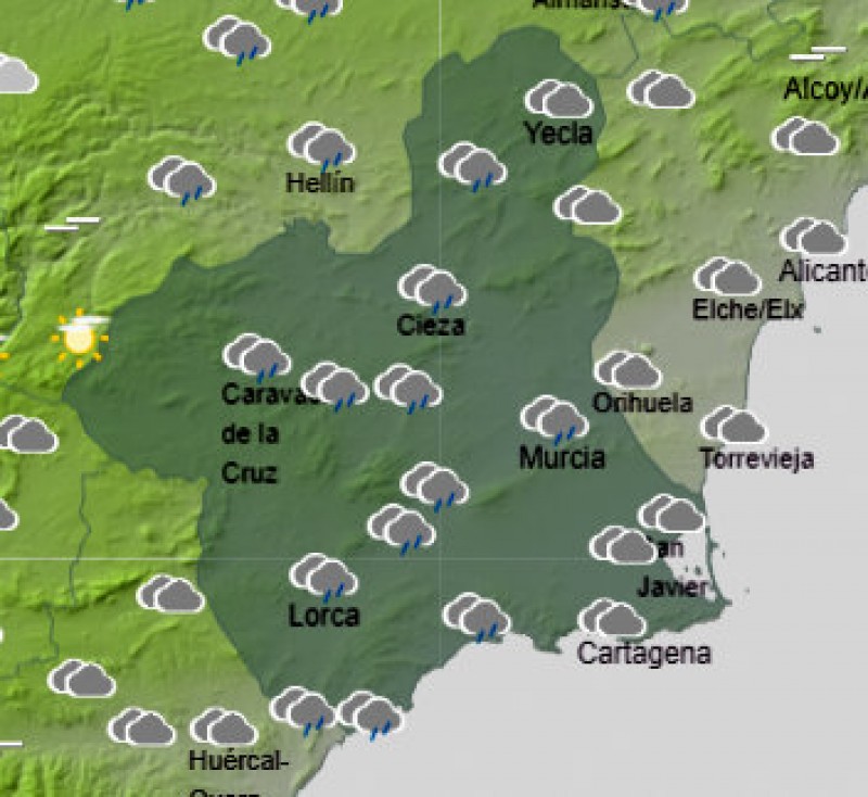 <span style='color:#780948'>ARCHIVED</span> - Showers on Saturday as the weekend begins with grey skies in Murcia