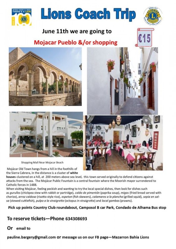 <span style='color:#780948'>ARCHIVED</span> - June 11th Mazarrón Bahia Lions coachtrip to Mojacar Pueblo