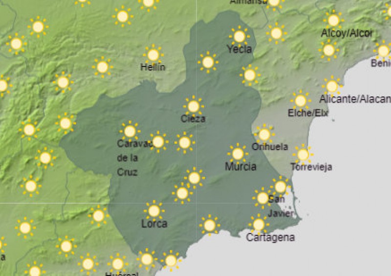 <span style='color:#780948'>ARCHIVED</span> - Up to 25 degrees in Murcia on Monday