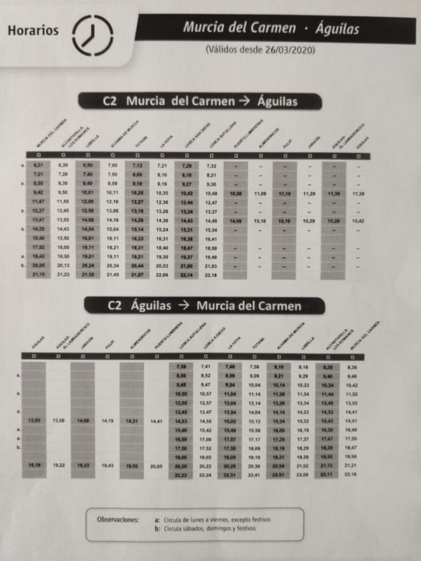 <span style='color:#780948'>ARCHIVED</span> - Amended train and bus services for Águilas during lockdown