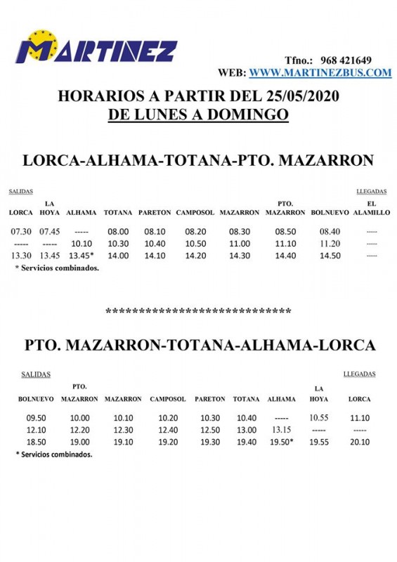 <span style='color:#780948'>ARCHIVED</span> - Lorca-Alhama-Totana-Mazarrón bus service spring 2020