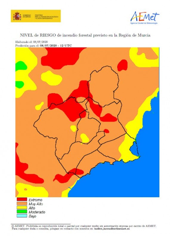 <span style='color:#780948'>ARCHIVED</span> - High level of fire risk in the Region of Murcia on Wednesday