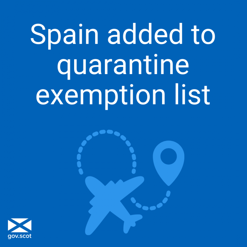 <span style='color:#780948'>ARCHIVED</span> - Scotland removes quarantine restriction for travellers from Spain