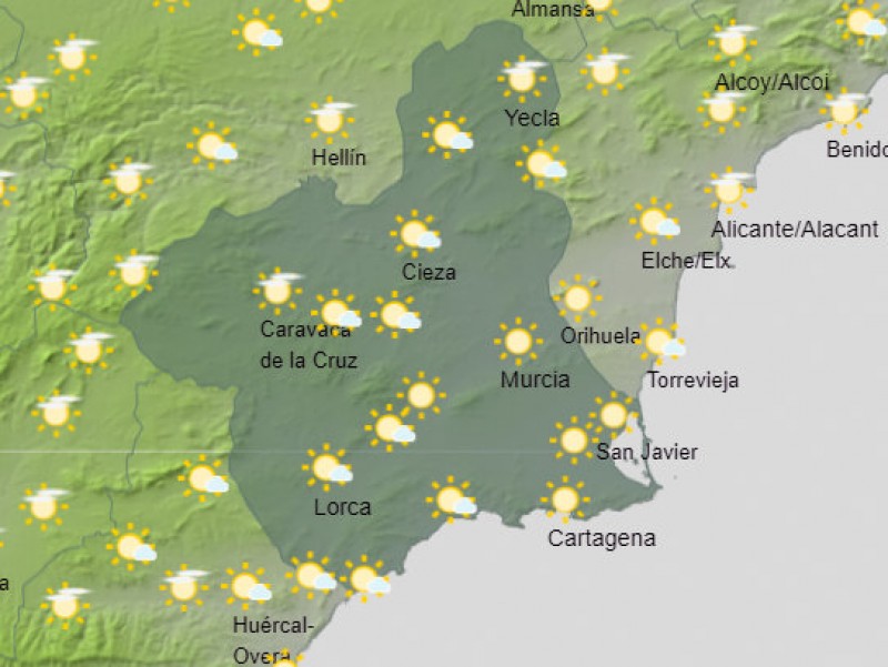<span style='color:#780948'>ARCHIVED</span> - Costa Cálida temperatures remain around 30 at the weekend despite light showers on Sunday