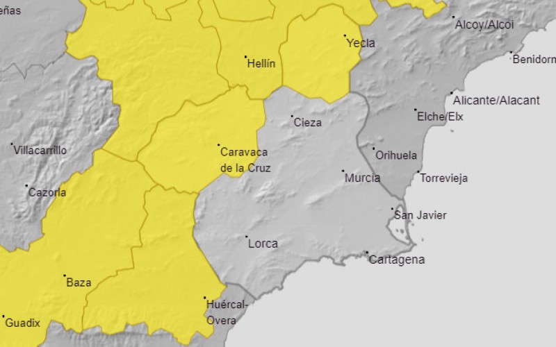 <span style='color:#780948'>ARCHIVED</span> - Yellow alert for thunderstorms in northern Murcia on Monday