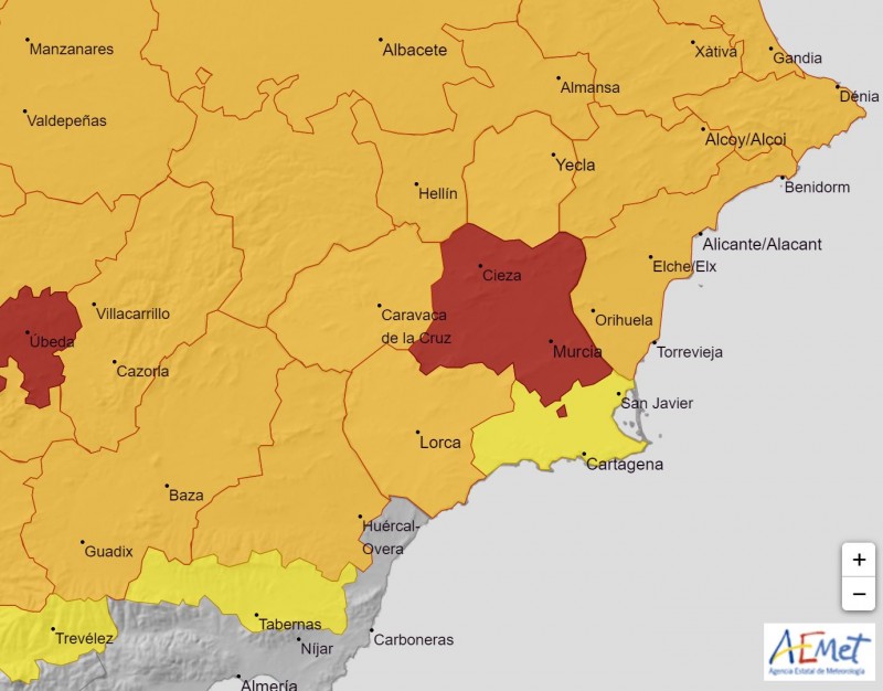 <span style='color:#780948'>ARCHIVED</span> - Aemet issues red heat alert for central areas of Murcia on Sunday