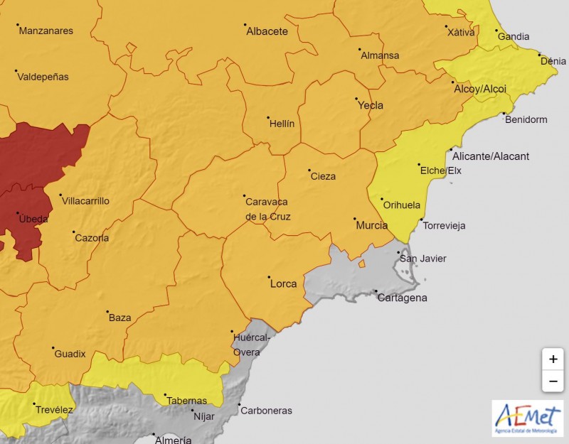 <span style='color:#780948'>ARCHIVED</span> - Aemet issues red heat alert for central areas of Murcia on Sunday
