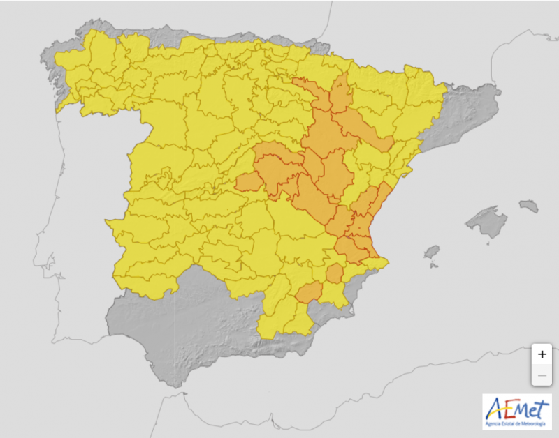 Orange weather warning for central Spain and Costa Blanca on Wednesday