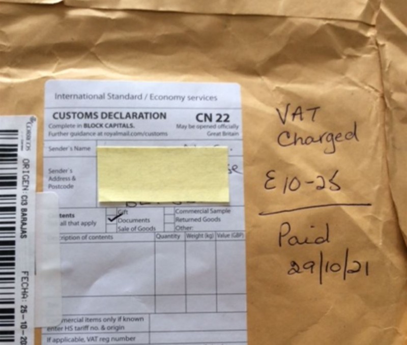 Correos wrongly charging VAT on UK and US letters