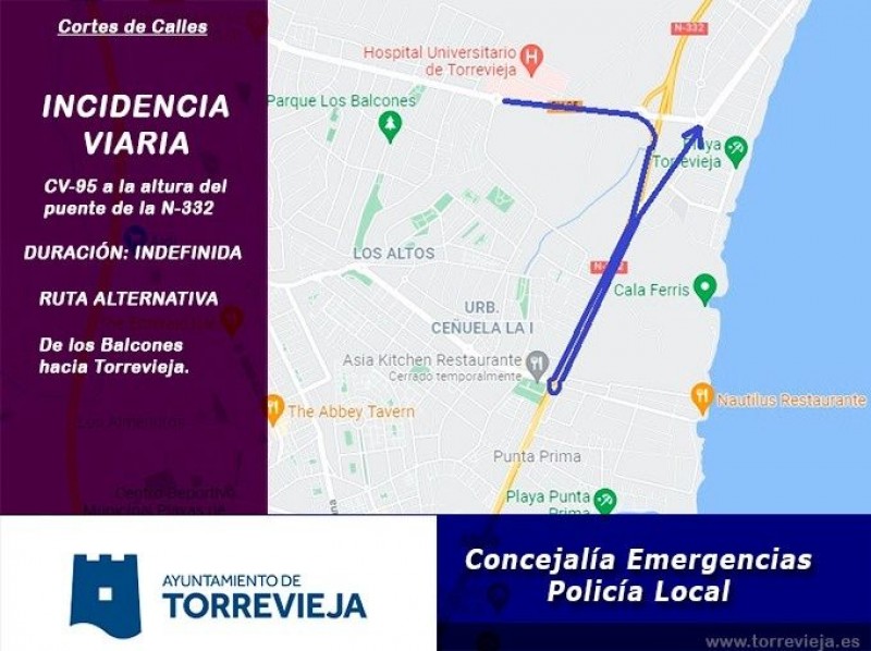 <span style='color:#780948'>ARCHIVED</span> - CV-95 in Torrevieja closed due to N-332 bridge repairs