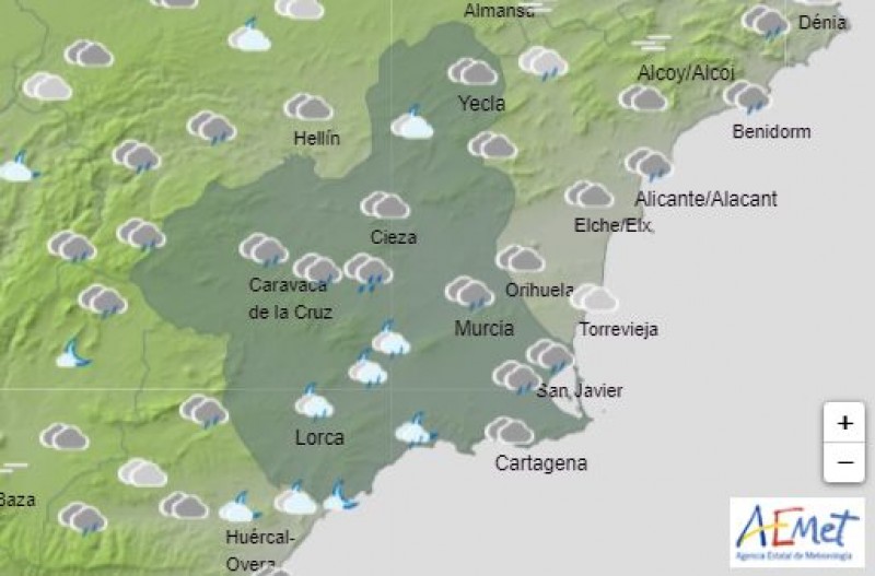 <span style='color:#780948'>ARCHIVED</span> - Wet and cloudy week ahead for the Region of Murcia: forecast January 24 to 28