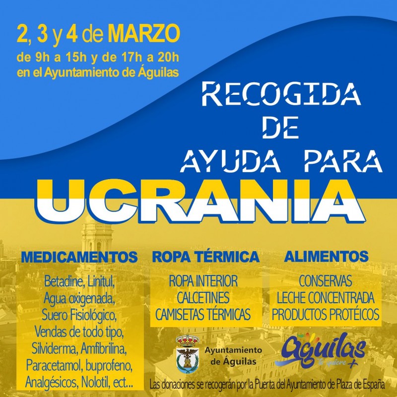 <span style='color:#780948'>ARCHIVED</span> - Aguilas collection drive for Ukraine victims: March 2, 3 and 4