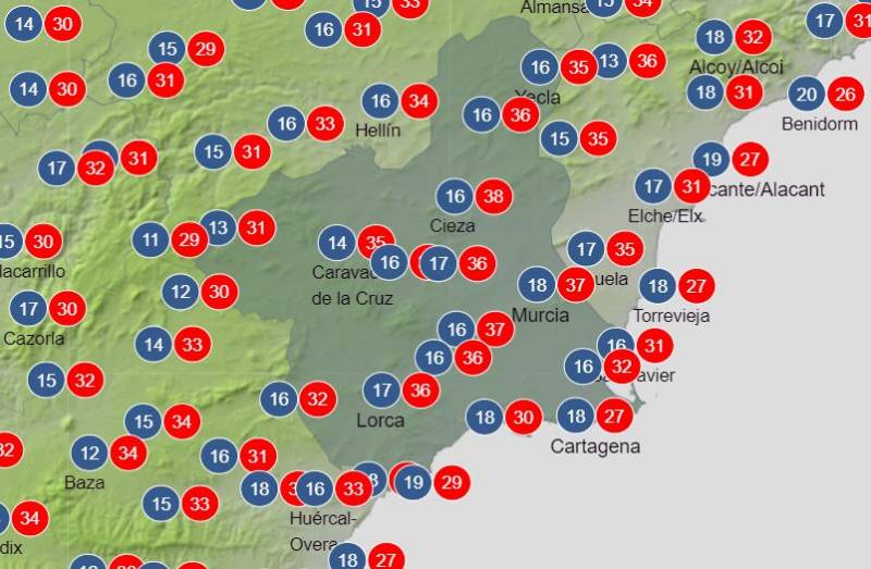 <span style='color:#780948'>ARCHIVED</span> - Temps to hit the high 30s again: Murcia weather forecast May 30-June 5