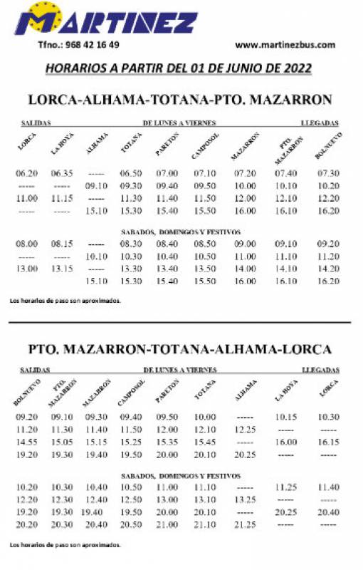 <span style='color:#780948'>ARCHIVED</span> - New summer bus and coach timetables in Mazarron and Camposol