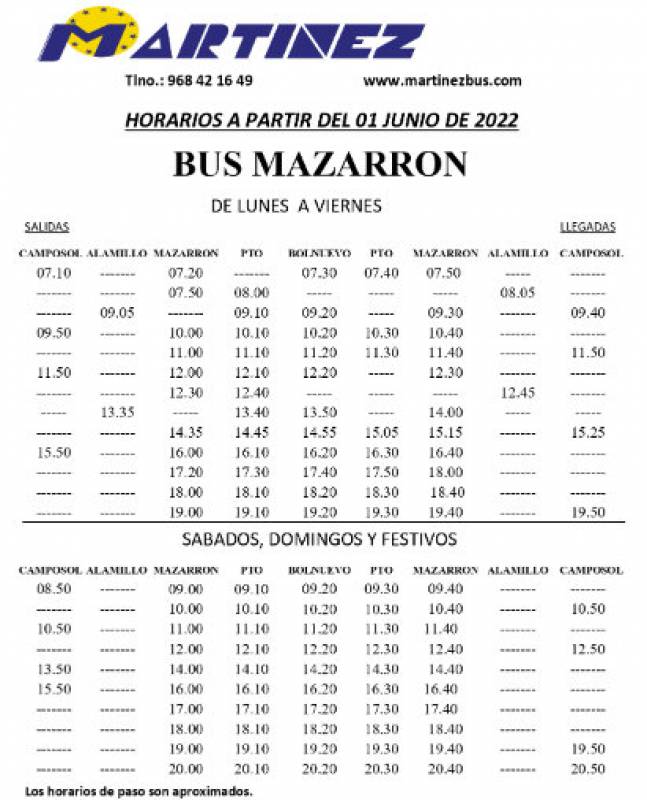 <span style='color:#780948'>ARCHIVED</span> - New summer bus and coach timetables in Mazarron and Camposol