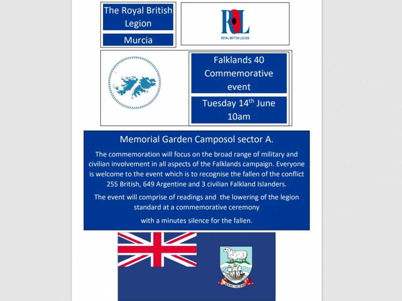 <span style='color:#780948'>ARCHIVED</span> - June 14 Royal British Legion Falkland Islands memorial service in Camposol