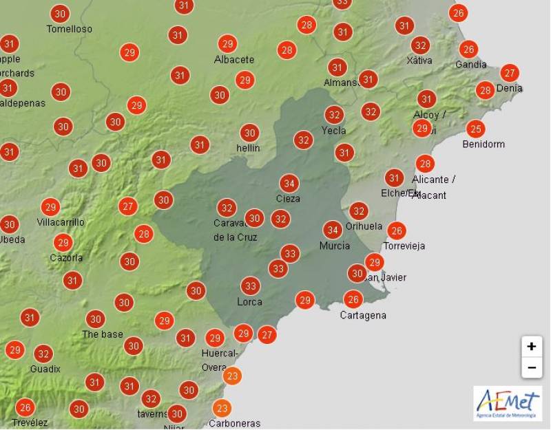 <span style='color:#780948'>ARCHIVED</span> - Blistering temperatures in store for Murcia: weather forecast June 6-9