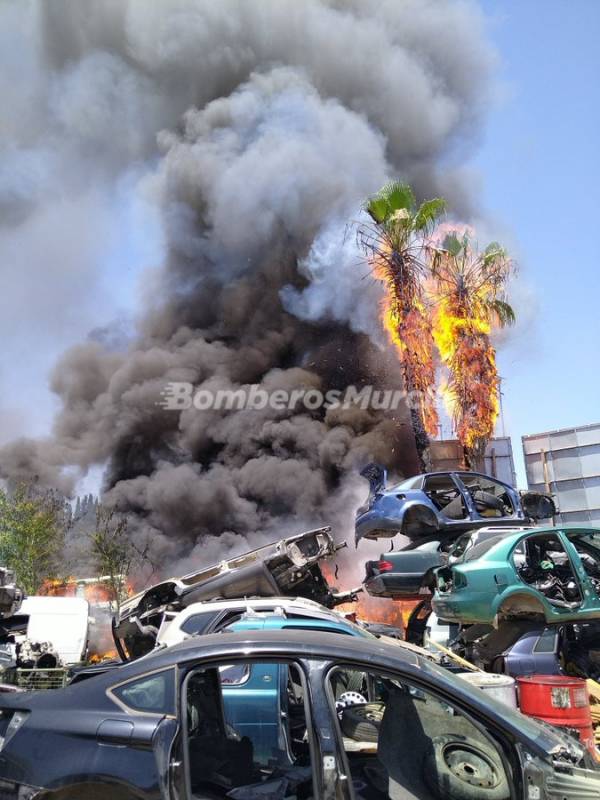 <span style='color:#780948'>ARCHIVED</span> - Fire at Murcia scrapyard spreads to cars and huge palm trees