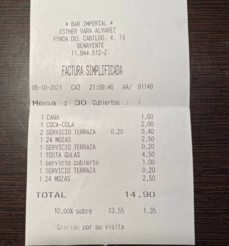 Spanish bar blasted for charging 20 cents every time the waiter goes to the table