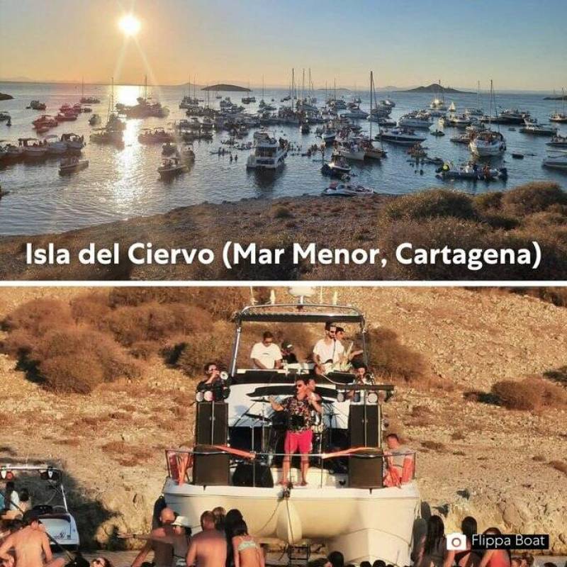 Illegal music festival with boats held on Isla del Ciervo, Mar Menor