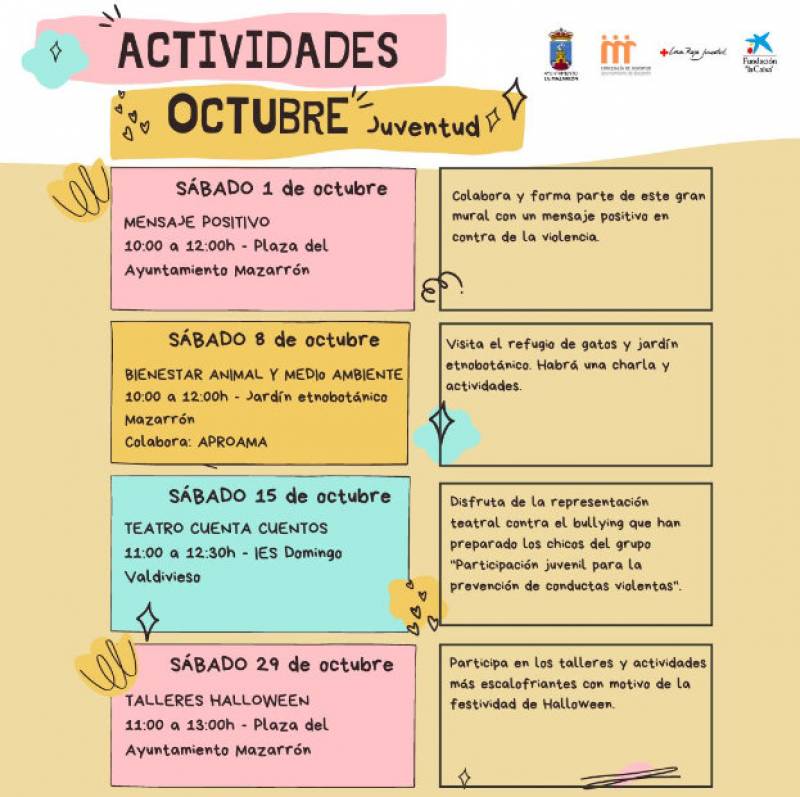 Saturdays in October, Free fun and educational activities for youngsters in Mazarron