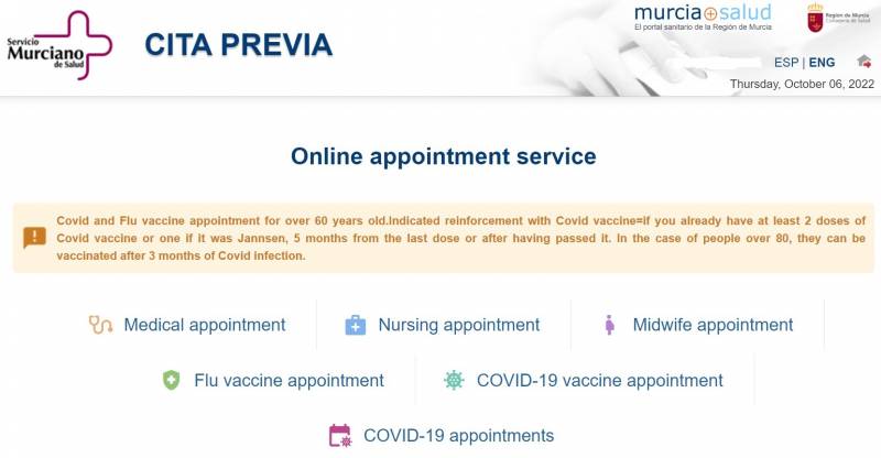 Over 60’s COVID and flu vaccinations, book an appointment online or through the Camposol Consultorio (Medical Centre)