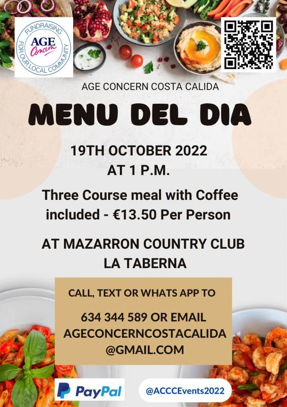 <span style='color:#780948'>ARCHIVED</span> - October 19 Age Concern Menu de Dia at La Taberna, Mazarrón Country Club