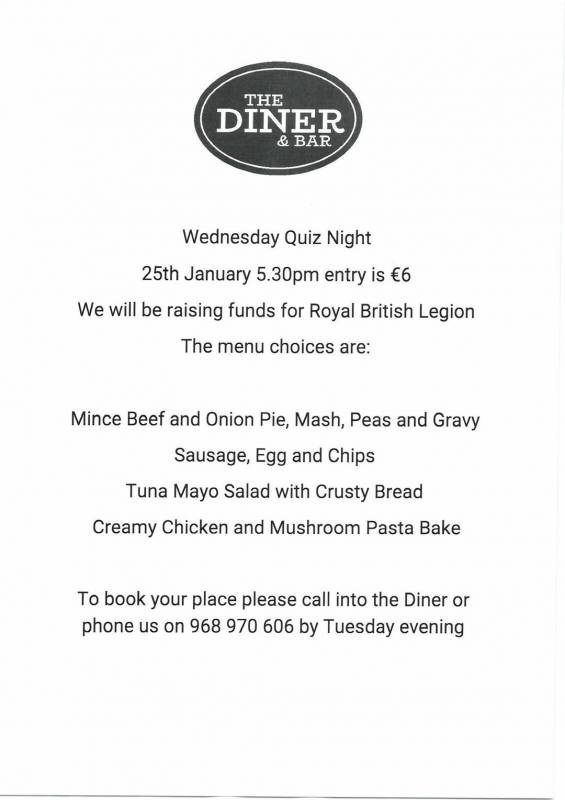<span style='color:#780948'>ARCHIVED</span> - January 25 Quiz Night at The Diner to raise funds for Royal British Legion