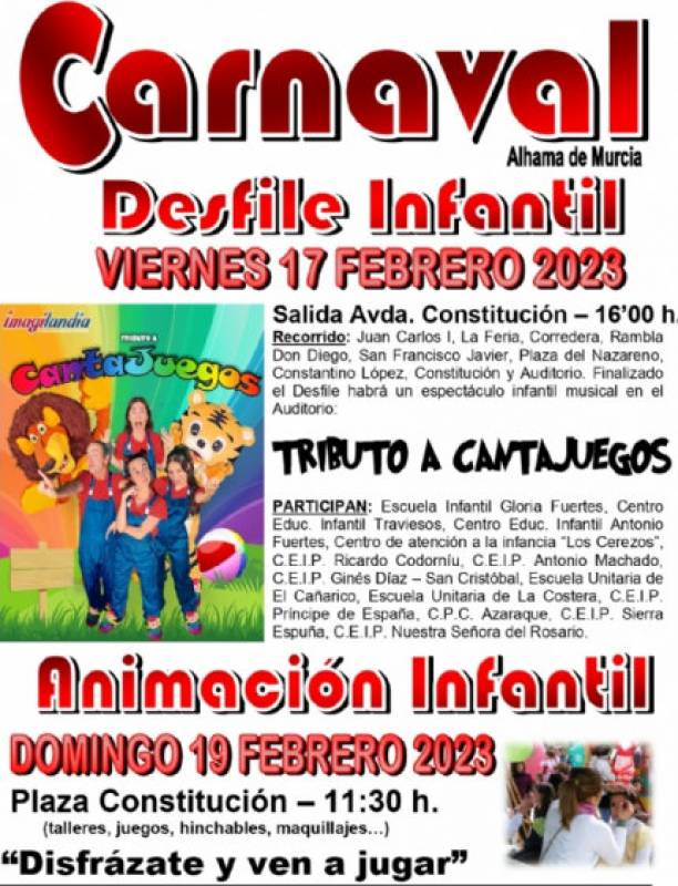 <span style='color:#780948'>ARCHIVED</span> - February 17 and 19 Children’s Carnival parade and entertainment in Alhama de Murcia