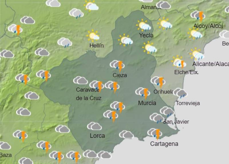 Murcia weather forecast May 22-28: It is going to rain all week long
