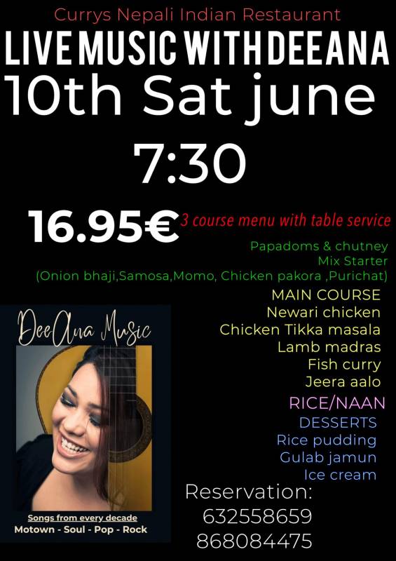 June 10 Deeana live in concert at Currys Nepali Restaurant, Los Alcazares