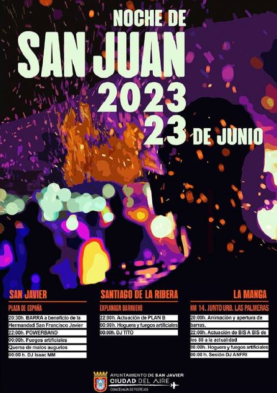 June 23 San Juan celebrations in San Javier, Santiago de la Ribera and La Manga